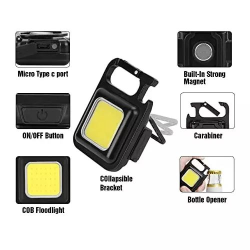 Portable Keychain Light | 500 Lumens Mini COB LED Flashlight with Foldable Handle & USB Rechargeable - Image 5