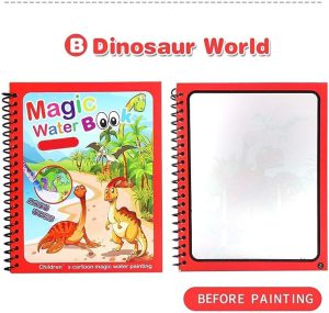 Magic Colouring Book with Water Pen | Reusable & Mess-Free Fun for Kids | Dinosaur & Cartoon Designs