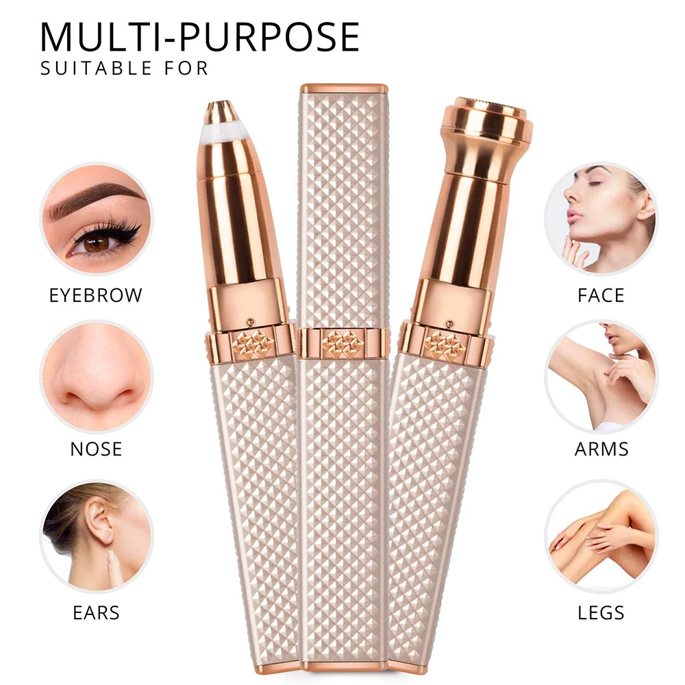 2-in-1 Flawless Facial Hair Remover & Eyebrow Trimmer | USB Rechargeable, Painless & Portable | Pink - Image 2